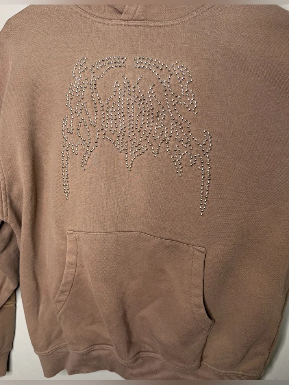 Darc Sport Tan Rhinestone Angel Wings Oversized Hoodie Sweatshirt Sz M